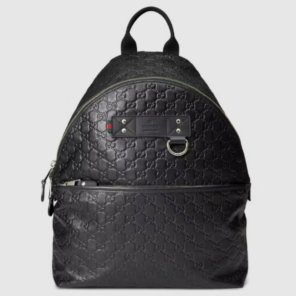 GUCCI Black Embossed Guccissima Leather Backpack